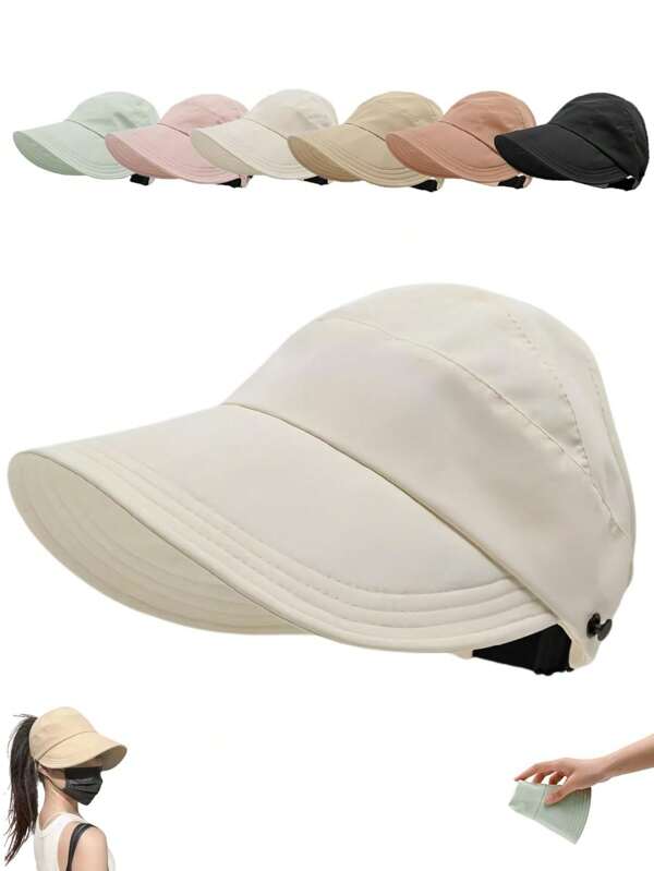 1pc, Ladies Can Tie A Ponytail Sun Hat, Suitable For Cycling, Tourism, And Camping