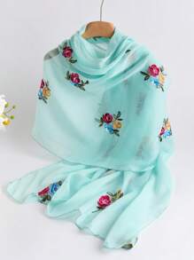 1pc Elegant Floral Embroidered Linen Scarf, Fashionable Versatile Hijab/Shawl For Women, Lightweight And Windproof For Outdoor, Daily Wear