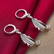 925纯银镀金扭叶吊坠耳环饰品女士珠宝时尚婚礼订婚派对礼物 - 銀色 - 查看 4