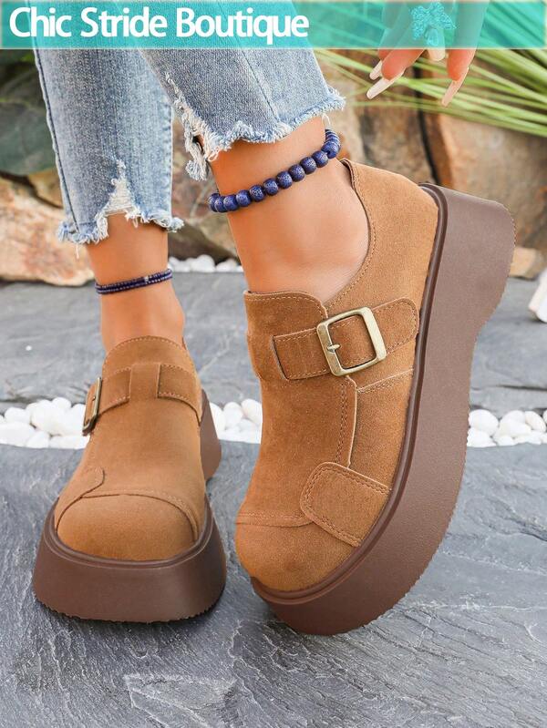 2025 Novos Sapatos Estilo Apocalíptico Vintage, Fivela de Metal Salto Grosso Biqueira Redonda Mocassins, Confortáveis Sapatos Casuais Casuais Antiderrapantes Versáteis Femininos, Todas as Estações