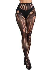 1 Paio di Autoreggenti in rete sexy per donna taglia curvy, collant a vita alta strappati, neri, taglia unica