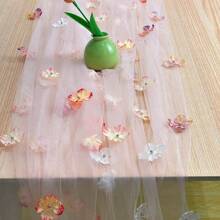 1pc Pleated Table Runner, Semi-Transparent Balinese Crepe Cloth Table Runner, Boho Chic Polyester Table Runner, Suitable For Wedding Table Decor, Bohemian Country Party, Bridal Shower Decoration