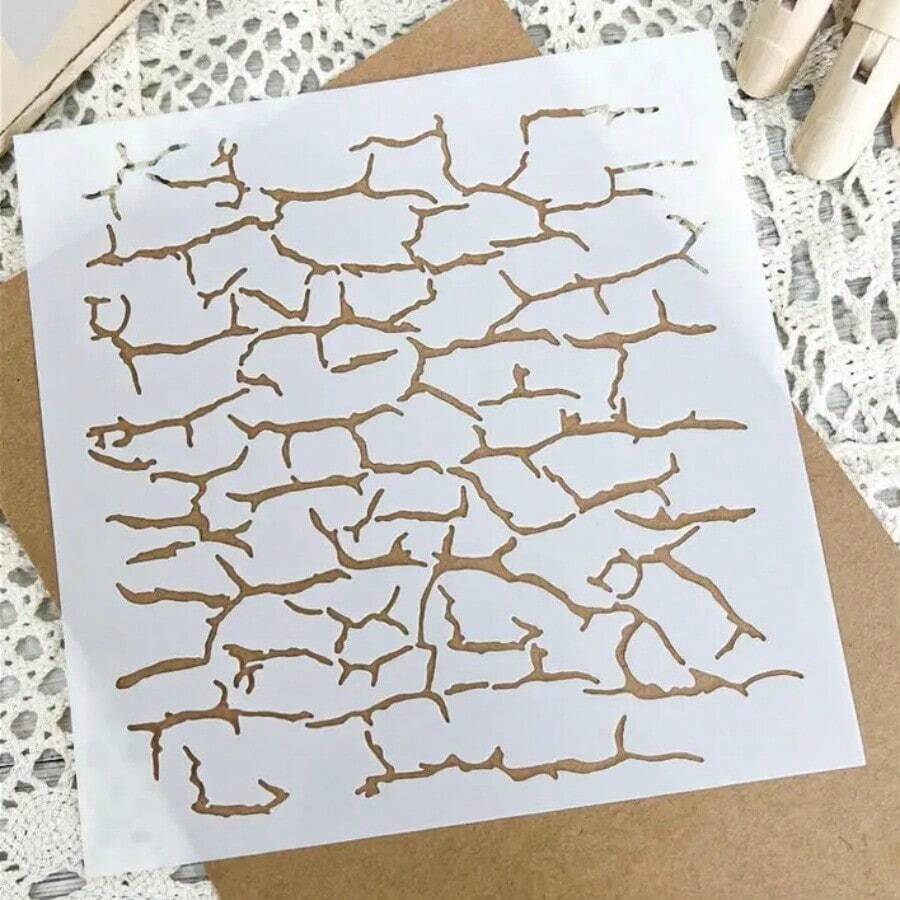 1pc Asymmetrical Crack Design, Reusable Plastic Stencil For DIY Scrapbooking & Crafts,Back To School,School Supplies - 乳白色 - 查看 1