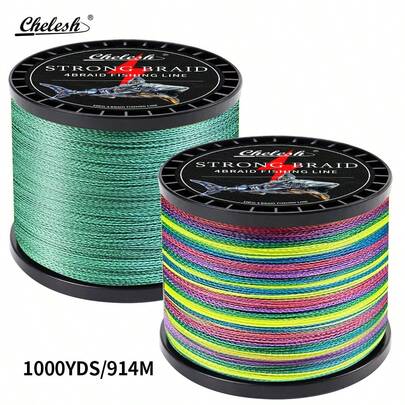  Chelesh 1000 码/914 米 4 股编织 PE 鱼线，有彩色和橄榄绿可选，钓鱼工具，钓鱼礼物