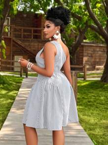 BIUBIU Women's Plus Size Striped Asymmetrical Single Shoulder Sleeveless Striped Printed Short Mini Dress, Suitable For Passionate Vacations, Daily Leisure Commuting, Fashionable Street Style