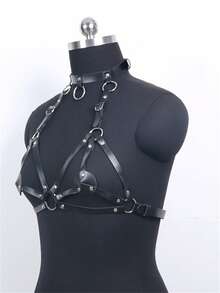 Gothic Handmade PU Leather Harness Belts Fashion Faux Leather Cage Vest Chest Sculpting Body Strap Waist Belt Cincher Harajuku - Black - View 4