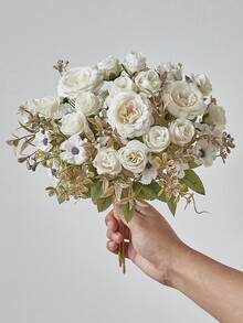 1 束人造花假牡丹花束丝绸牡丹玫瑰雏菊花散装适用于家居婚礼派对装饰餐桌中心装饰 - 白色 - 查看 6