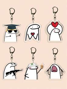 1 Piece White Popular Cartoon Character Keychain, Funny Love Anthropomorphic Expression Acrylic Bag Charm, Gift For Couple And Fans Valentines Car Accessories School Cute Goth Y2k