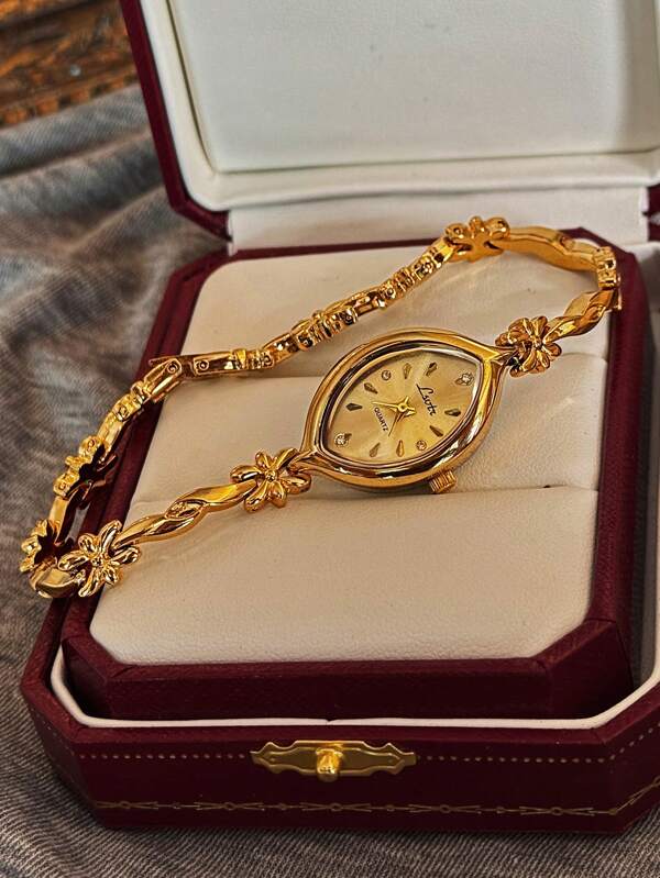 1 Nuevo reloj pulsera dorado de mujer estilo vintage de lujo, moda simple y elegante, reloj ligero y elegante, versátil, reloj de cuarzo apto para fiestas, vacaciones y uso diario, el regalo perfecto para San Valentín, cumpleaños, Día de la Madre, para amigos