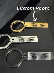 Personalized Couple Eye Photo Keychain, Customized Rectangular Photo Keyring, Stainless Steel Long Keychain, Gold/Silver/Black Couple Photo Keychain, Family Memorial Photo Keychain, Customized Eye Photo Keychain, Couple Memorial Customized Gift, Memorial Dad & Mom Eye Photo Keychain, Souvenir Gift, Customized Girlfriend Eye Photo Keychain, School Supplies, Utilitarian Chic