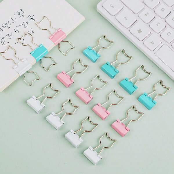 16 pièces/boîte Trombones métalliques colorés en forme de chat, fournitures de papeterie pour étudiants