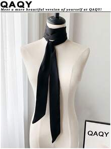 1pc Minimalist Solid Color Silk-Like Scarf, Headband, Waistband, Neckband - Versatile, Narrow Long Strip, Suitable For Daily, Commute, Ball, Banquet, Gift, Performance, Party, Fashionable, High-End, Versatile, Office Attire Decor Accessory For Dress - Black - View 1