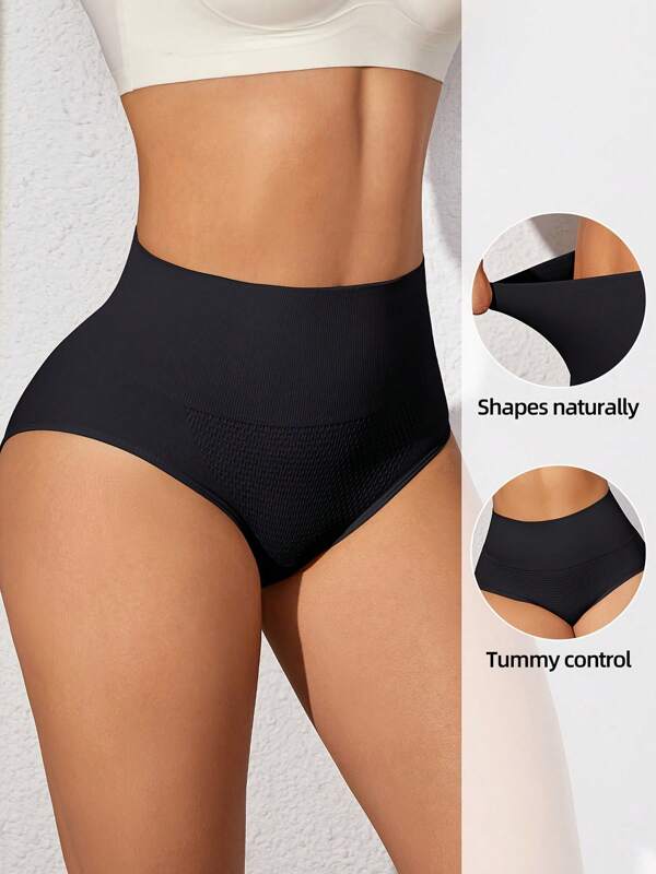 1 pezzo Mutandine modellanti in vita alta per donne, biancheria intima a triangolo senza cuciture, di colore unito, sexy e che modella il lato b