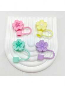 1/2/3/4/5/6/7/8 件卡通花朵吸管杯盖，硅胶吸管盖适合 30 和 40 盎司带手柄玻璃杯，10 毫米可爱吸管尖盖适用于杯子配件