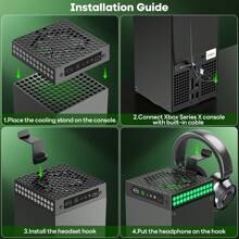 Multifunktions Kühlventilator mit Kühlkörper, Staubabdeckung, Display, RGB-Beleuchtung, Temperaturregelung für Zubehör der Series X Konsole - Inklusive Kopfhörerständer