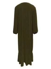 Women's Solid Color Fashionable Petal Sleeve Ruffle Hem Dress Spring - Army Green - View 4