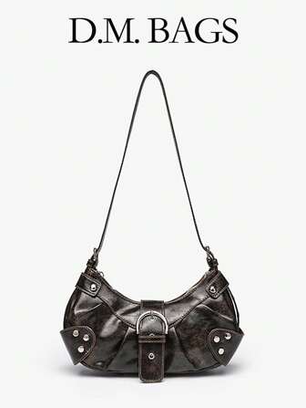 全新 Y2K 复古 Baddie 摩托车包，鳄鱼压纹仿蜡皮高端多功能可调节肩带斜挎包