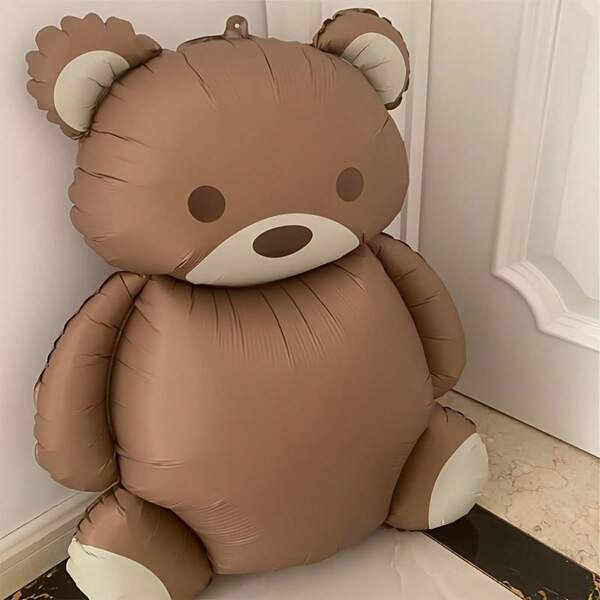 1pc 89cm Coffee-Color Teddy Bear Shape Aluminum Foil Balloon, Suitable For Party Decoration