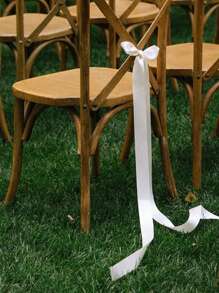 1/5/10Pcs Satin Wedding Chair Bows With Long Tails 43.3In Wedding Aisle Decorations Sashes With Ties White Chair Sashes Draping Ribbons Bows For Wedding Banquet Party Bridal Shower Events Paty Decoration