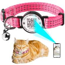Catpro 1Pc Smart ID Cat Collar, With Pet ID Tag Anti-Lost Feature, Equipped With Bell And Reflective Design, Adjustable Collar (Note: NO GPS, No Need To Download App, Scan QR Code With Camera To Access Pet Profile)