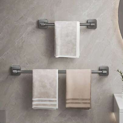 1pc Punch-Free Bathroom Towel Rack, Bathroom Wall-Mounted Bath Towel Rag Storage Rack, Toilet Bathroom Wall Towel Bar, Storage Rack Toilet Storage Bathroom Single-Pole Towel Rail, Slipper Storage Rod For Hanging Towels And Shoes In The Bathroom And Bedroom (Grey) (Milk White) Bathroom