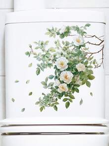 1 pieza Calcomanía para tapa de inodoro con diseño de flor y hoja verde, calcomanía floral modernista para inodoro - PVC impermeable, adhesivo para decoración de baño, decoración de pared, decoración del hogar, decoración de dormitorio (30cm x 45cm) para arte de pared del baño, decoración del hogar, decoración de la sala de estar, artículos de decoración de primavera para refrescar su hogar, para el Día de la Madre y los adhesivos decorativos del baño, regalos conmemorativos de graduación y cumpleaños