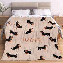 Customized Dachshund Flannel Blanket With Name Printing - Soft, Warm And Cozy, Suitable For Sofa, Bed, Office - Perfect Holiday Gift, All Season