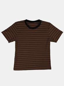 K&K FASHION SHEIN Ribbed Striped T-Shirt - Marrón oscuro - Ver 3