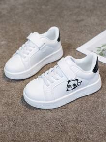 1 Paio di Sneaker Casual Bianche Versatili per Bambini, Scarpe Piatte Studente Comode e Traspiranti con Ricamo cartoni animati, Scarpe da Ginnastica Sportive di Stile Campus alla Moda