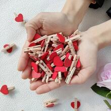 20/50/100 Pieces Of Red Heart Love Wooden Clothing Photo Heart-Shaped Wooden Clip, Valentine's Day Birthday DIY Photo Clip, Wedding Decoration Postcard Clip, Clothing Clip, Paper Clip Mini Clothing Clip Postcard Home Wedding Valentine's Day Decoration