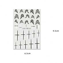 6 Pieces Of Black And White Hot Stamping Simple Geometric Lines French Nail Art Stickers Disposable Self-Adhesive Backing Adhesive Women DIY Art Decoration Accessories Nail Stickers