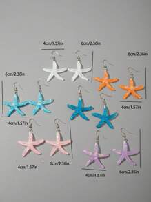 1 Pair/6 Pairs Set Bohemian Sea Star Resin Pendant Women Single Pair Earring & Earring Set, Suitable For Beach Party, Gift (No Card)