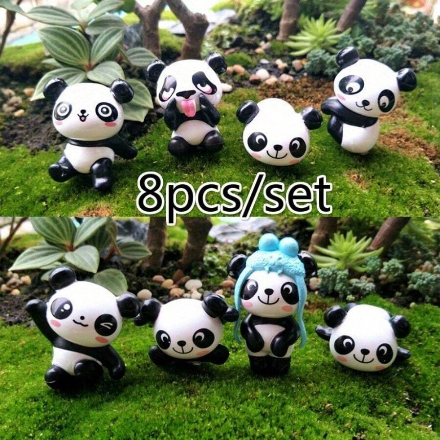 8Pcs/Set Cartoon Panda Creative Wild Garden Micro Landscape Decoration Accessories Cute Doll(Random Style)Eight Different Styles Will Be Dispatched Randomly - 8pcs - View 1