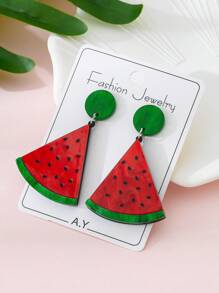 1 Par de Brincos de Joias da Moda Feminina com Desenho Fofo de Melancia, Acessório Perfeito para Férias na Praia, Primavera/Verão