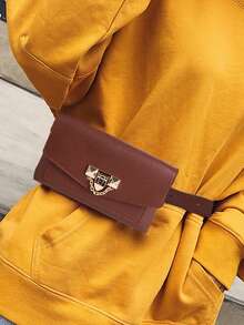 1 件复古时尚链条扣装饰女士皮带包，日常通勤钱包手机袋，小众设计腰包