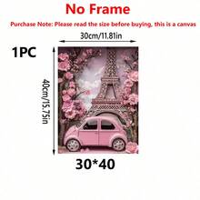 1pc Framed Canvas Art - Eiffel Tower And Pink Float With Vintage Pink Cars And Cherry Blossoms, Great For Home, Office Or Kitchen Decor, Bedroom Decor | Paris Vintage Theme | Premium Craftsmanship - Made Of Canvas (Optional Frame)