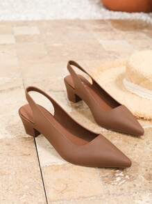 Women's Casual Pointed Toe High Heel Shoes, Chunky Heel Brown High Heels, Elegant Look And Formal Feeling For Spring/Summer Outdoor