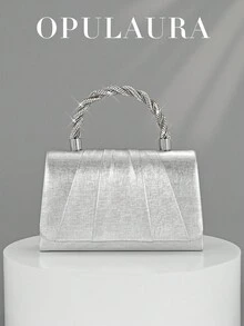Bolso de mano OpulAura con strass brillante, encantador, elegante, exquisito, lujo silencioso, bolso de noche de cuero PU brillante de lujo, bolso de mano decorado con strass brillante, bolso de mano para mujer adecuado para chicas de fiesta, damas, novias, perfecto para fiestas, bodas, bailes de graduación, cenas/banquetes, a juego, vestidos de novia perfectos, vestidos de noche para mujer, vestidos de graduación, vestidos de cumpleaños - Plateado - Ver 2