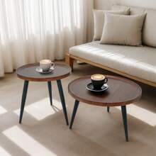 2pcs Modern Minimalist Round Wooden Coffee Tables, Practical And Durable