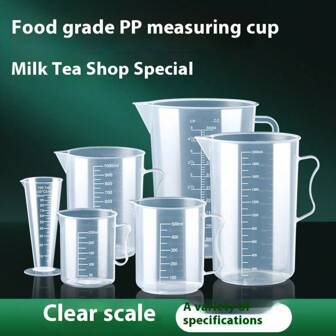 加厚塑料量杯套装，1000ml、500ml、250ml、100ml、50ml、20ml，透明小PP量杯，适用于实验室、花园、厨房等。