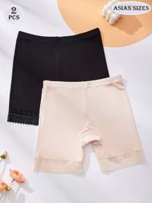 2 Stück Damen Leggings, Damen Leichte Hosen, Damen Hosen, Spitzenrand Shorts, Süße Interracial Unterwäsche, Grundlegende Leichtgewicht, Hochzeit Elegante Damen Wäsche, Schwarze Wäsche
