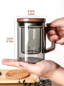1 pieza Tetera de vidrio de 13.5 Oz/400 Ml con infusor, tetera de vidrio, infusor de té para hojas sueltas, hervidor de té con infusor, taza con tapa para infusión con mango de madera sólida, apta para microondas, adecuada para té, café, leche, sala de estar, cocina, oficina, fiesta de té, regalo ideal