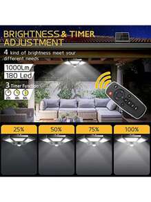 1 pièce 180 LED Lampe solaire d'intérieur/extérieur 1200 LM Lustre, Kit d'éclairage à 5 modes avec télécommande IP65 étanche pour jardin, abri de jardin, gazebo, garage de la maison, terrasse (un-à-un/un-à-deux) Lustre avec télécommande