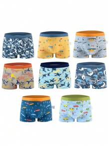 8 Pcs Kids Boxer Briefs Shark And Car Pattern Soft Micro Fiber Kids Underwear For Boy 4-7Y