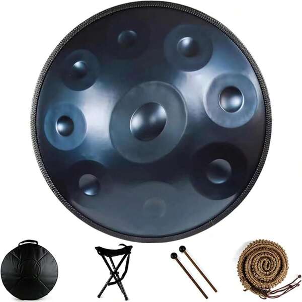 Handpan Instrument, 9 Töne 22 Zoll Zungentrommel Stahltrommel In D-Moll Kurd, Harmonic Percussion,Trommelständer Für Sound Healing, Meditation, Yoga