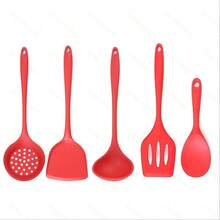 Set de 5 piezas de utensilios de cocina de silicona con pala para sartén antiadherente, cucharón, herramientas de cocina resistentes al calor - Multicolor - Ver 5