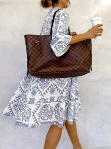 Women's Casual Resort Full Print Flare Sleeve Dress