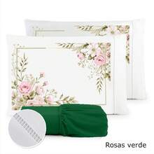 3-Piece Queen Bed Set Kit 400 Thread Count With Elastic Band And Floral Roses Print - Màu xanh hải quân - Xem 9