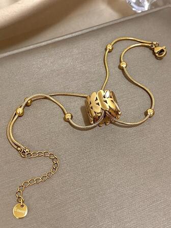 1 件珐琅叶管状串珠链手链女士优雅不锈钢手链日常派对珠宝礼物母亲节