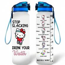 Sanrio 1 pieza Botella deportiva de gran capacidad Sanrio Hello Kitty, de plástico resistente a los arañazos, taza de viaje a prueba de fugas con marcas de escala, adecuada para deportes al aire libre, fitness, camping, hidratación de verano, 1000ml/32oz (con cordón incluido)